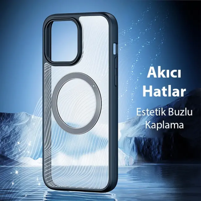 Dux Ducis iPhone 15 Pro Max Aimo Series MagSafe Premium Buzlu Sert PC-TPU Kılıf-(5775)