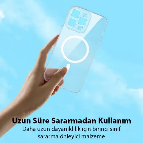 Baseus iPhone 15 Pro Max Crystal Serisi Manyetik Magsafe Silikon Kılıf + Tempered Ekran Koruyucu Set-(5775)