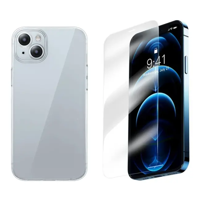 Baseus iPhone 15 Plus Corning Serisi Silikon Kılıf + Tempered Ekran Koruyucu Set-(5775)