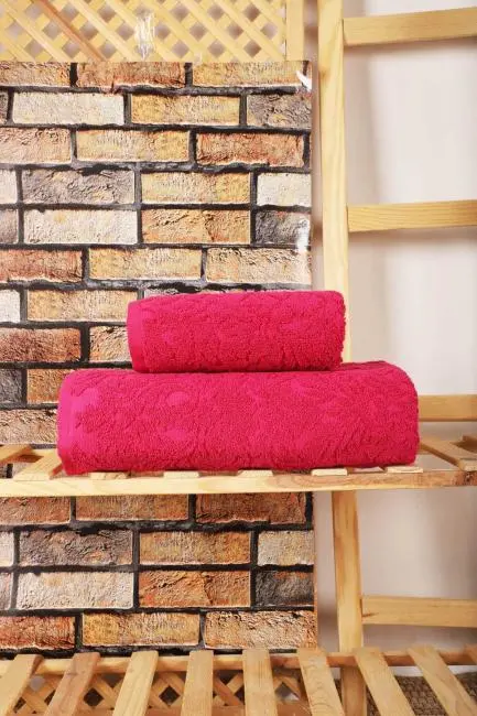 Mira Home 2 Parça Jakarlı Banyo Havlu Takımı Doku Desen Fuşya