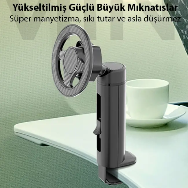 ALLY Magsafe Uyumlu Masa Koltuk Klipsli Manyetik Telefon Tutucu-(5775)