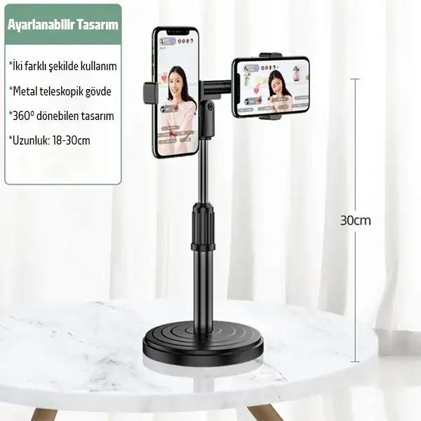 ALLY Masaüstü Youtube Tiktok Canlı Yayın Çift Telefon Tutucu Stand-(5775)