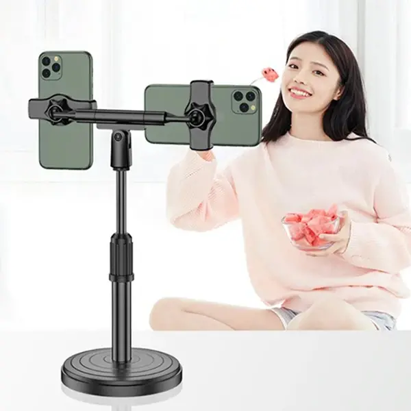 ALLY Masaüstü Youtube Tiktok Canlı Yayın Çift Telefon Tutucu Stand-(5775)