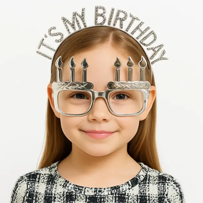 İt&amp;#39;s My Birthday Yazılı Taç Ve Mum Şekilli Gözlük Seti Gümüş Renk