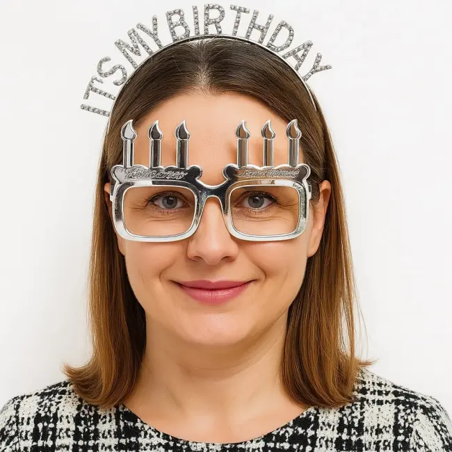İt&amp;#39;s My Birthday Yazılı Taç Ve Mum Şekilli Gözlük Seti Gümüş Renk