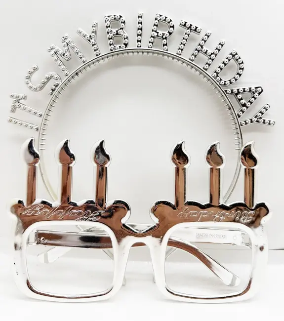 İt&amp;#39;s My Birthday Yazılı Taç Ve Mum Şekilli Gözlük Seti Gümüş Renk