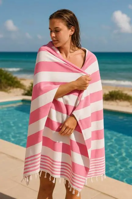 Mimoza Unisex Peştemal Plaj Havlusu 100x180 Cm %100 Pamuklu Soft Pembe-Açık Pembe