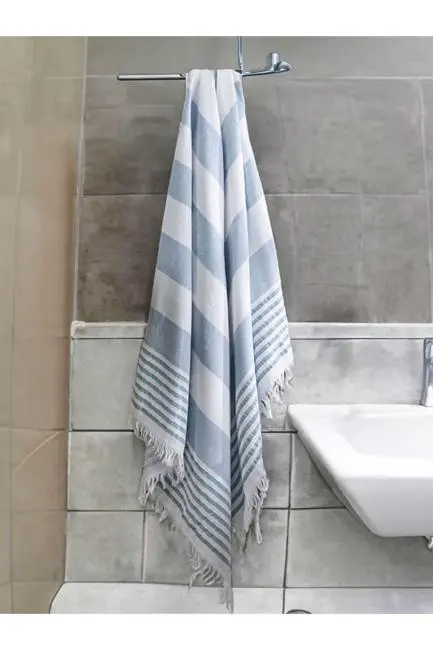 Pure Linen 90x170 cm Doğal Pamuk Peştamal Havlu Mavi