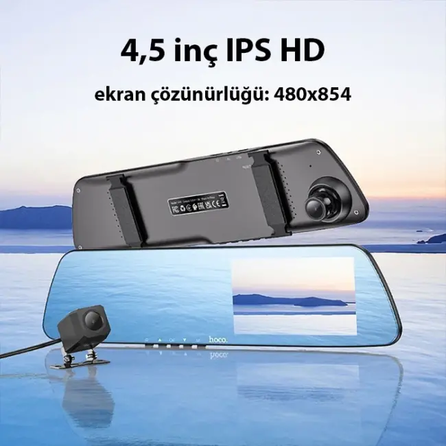 Hoco DV4  DVR Ön Ve Arka Sürüş Kaydedici 45 İnç LCD Dikiz Aynası Araç kamerası-(5775)
