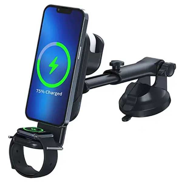 Ally Wireless Şarjlı 3in1 Torpido Üstü Ve Havalandırma Telefon Kulaklık Saat Tutucu-(5775)