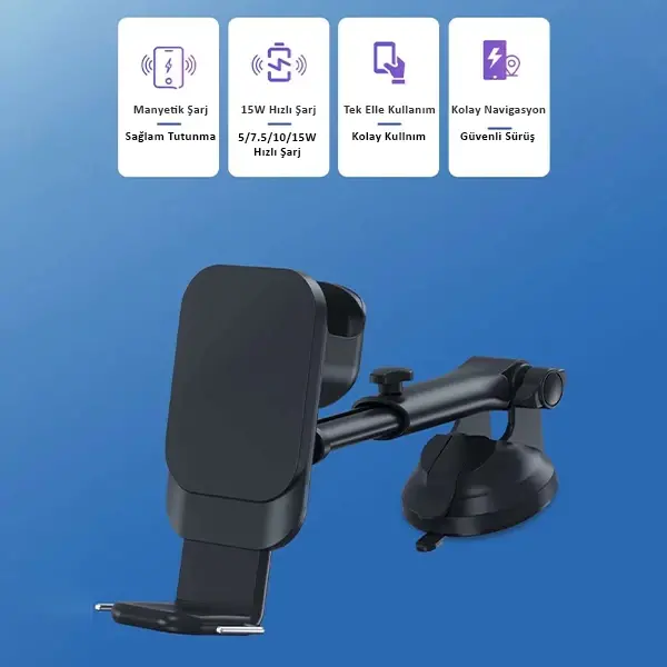 Ally Wireless Şarjlı 3in1 Torpido Üstü Ve Havalandırma Telefon Kulaklık Saat Tutucu-(5775)