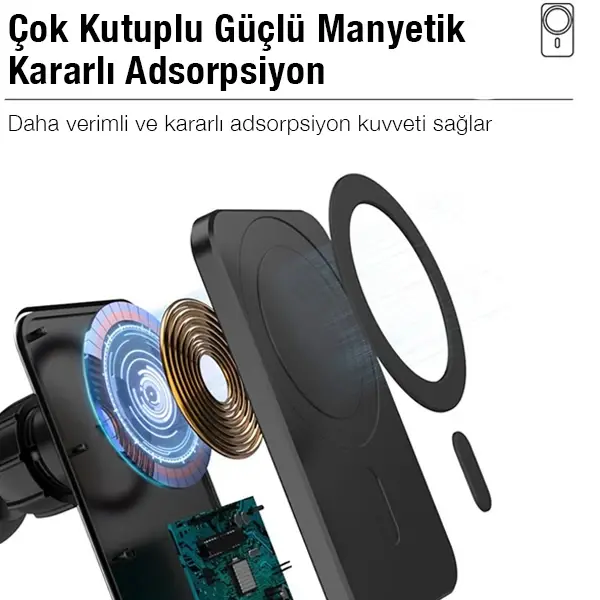 Ally N16 15W Magsafe Uyumlu Araç İçi Telefon Tutucu-(5775)