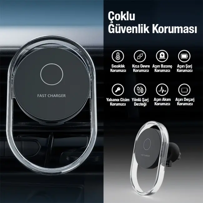 Ally 15W Klima Araç Havalandırma Bölmesi Manyetik Şeffaf Kablosuz Araç Şarj Telefon Tutucu-(5775)