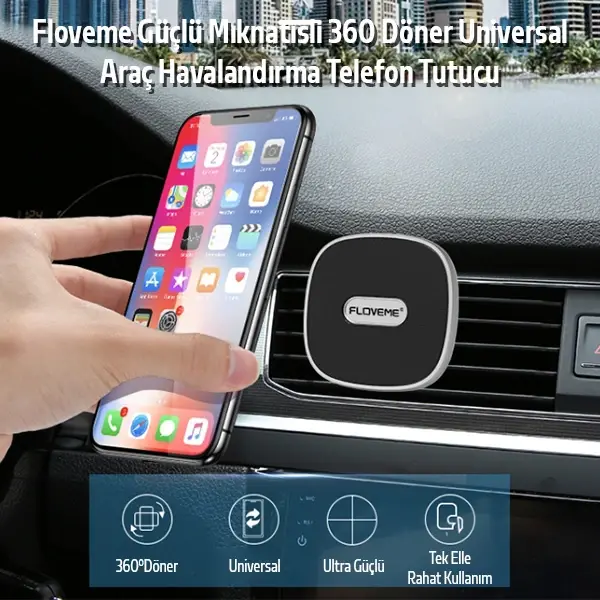 Floveme Güçlü Mıknatıslı 360 Döner Universal Araç Havalandırma Telefon Tutucu-(5775)