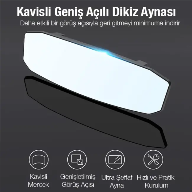ALLY SD-2415 Kavisli Dışbükey Geniş Açılı Araç Dikiz Aynası 299x90mm-(5775)