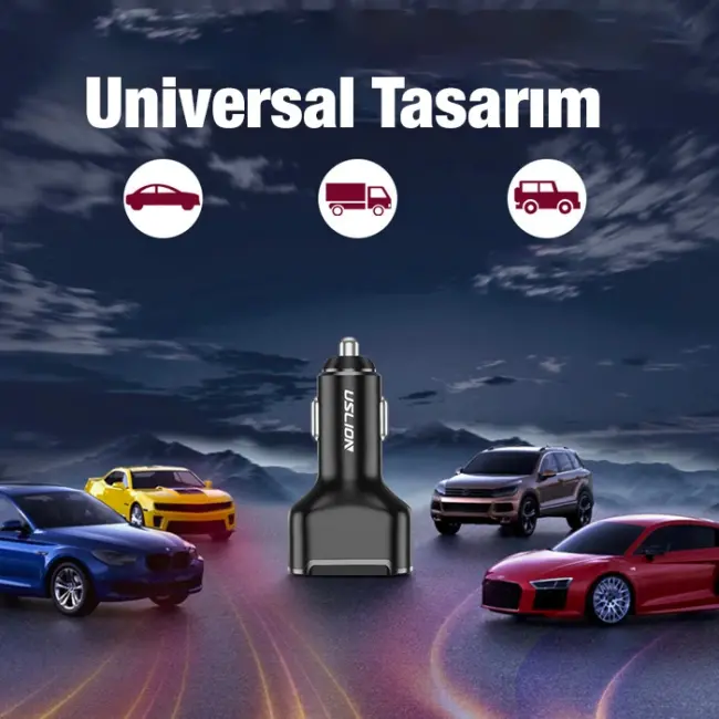 USLİON 30W 2 USB + Type-C Girişli QC3.0 Hızlı Araç Çakmaklık Şarjı-(5775)