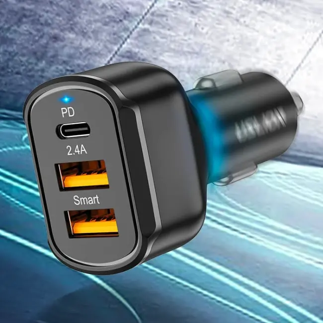 USLİON 30W 2 USB + Type-C Girişli QC3.0 Hızlı Araç Çakmaklık Şarjı-(5775)