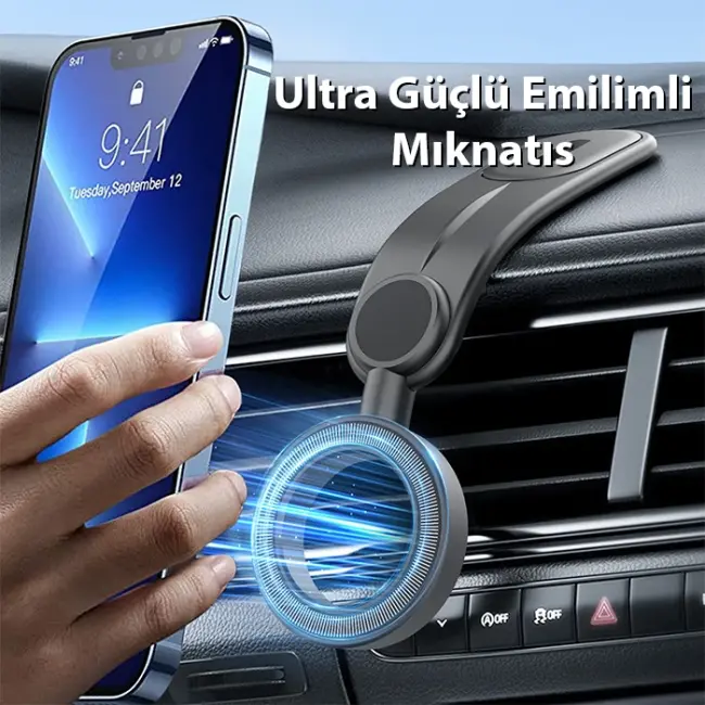 ALLY Magsafe Uyumlu Araç İçi Torpido Üstü Manyetik Telefon Tutucu-(5775)