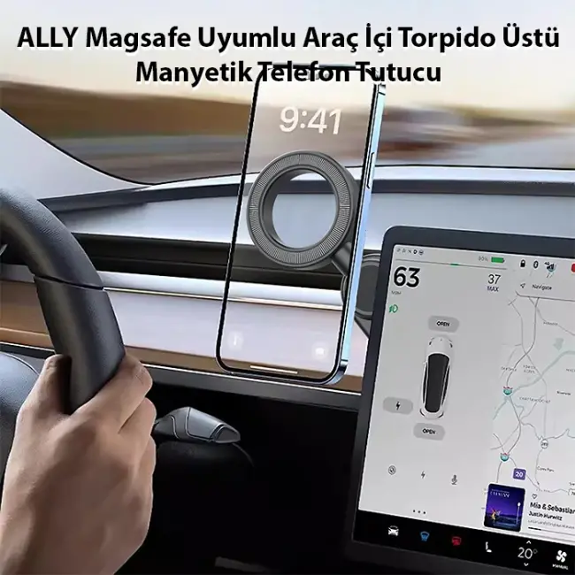 ALLY Magsafe Uyumlu Araç İçi Torpido Üstü Manyetik Telefon Tutucu-(5775)