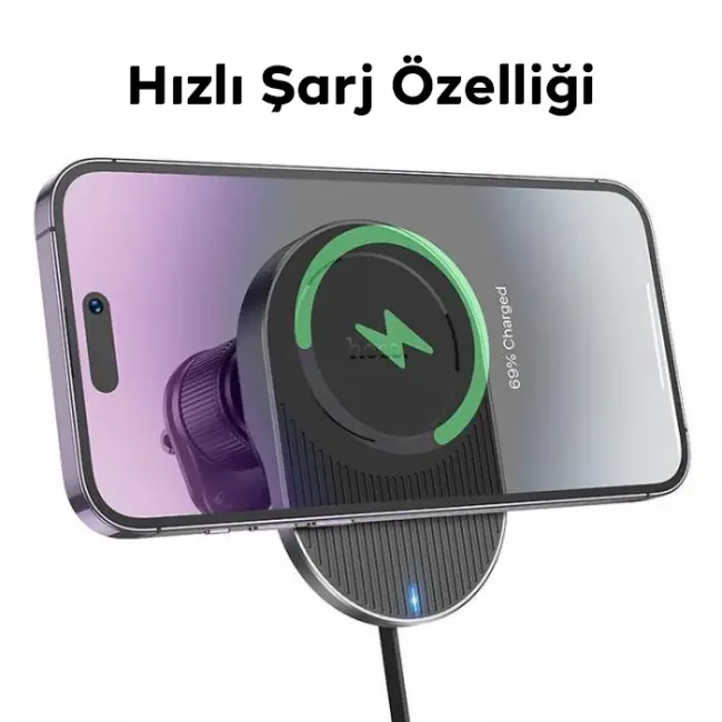 HOCO HW12 Kablosuz Şarjlı Araç İçi Havalandırma Manyetik Telefon Tutucu-(5775)