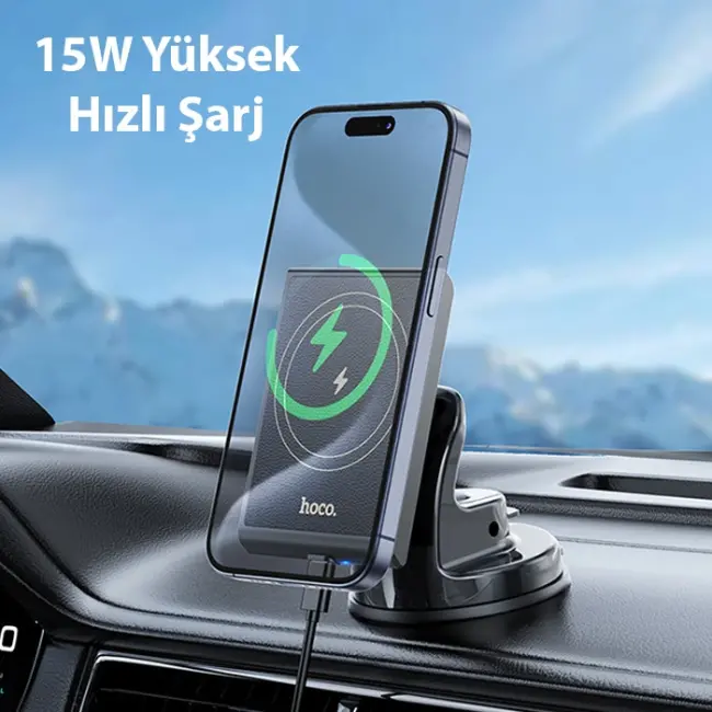 Hoco HW20 Torpido Üstü Wireless Kablosuz Hızlı Şarj Araç Telefon Tutucu-(5775)