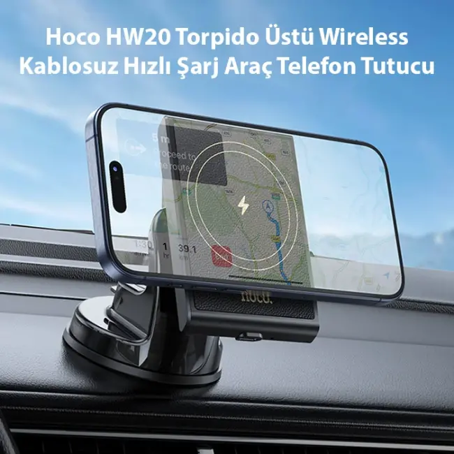 Hoco HW20 Torpido Üstü Wireless Kablosuz Hızlı Şarj Araç Telefon Tutucu-(5775)