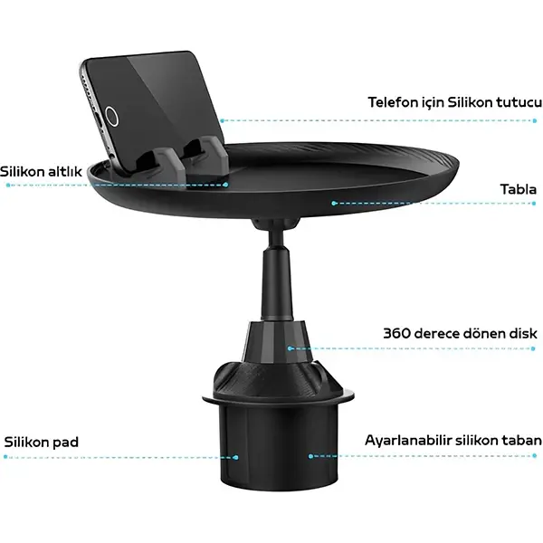 ALLY HB-P05 Universal Araç İçi Telefon Tutucu - Yemek Masası-(5775)