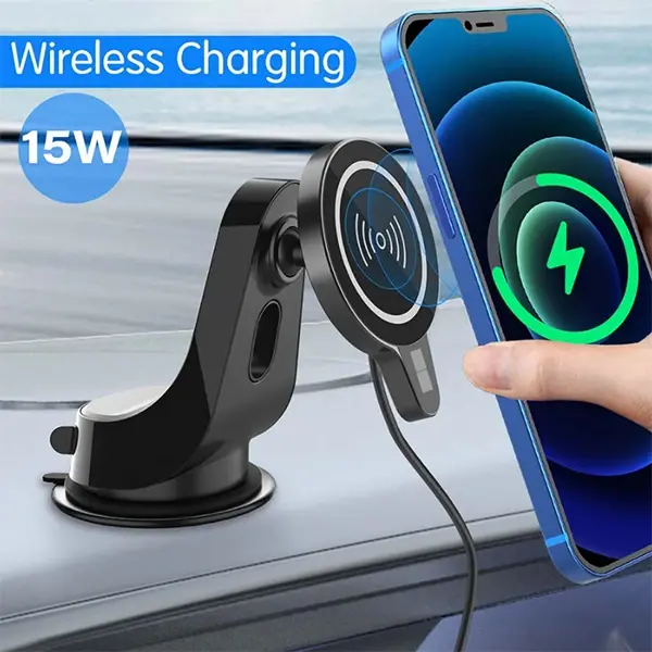 ALLY Magsafe iPhone 15-14-13-12 Serisi 15W Kablosuz Hızlı Şarj Cihazı ve Araç Tutucu-(5775)