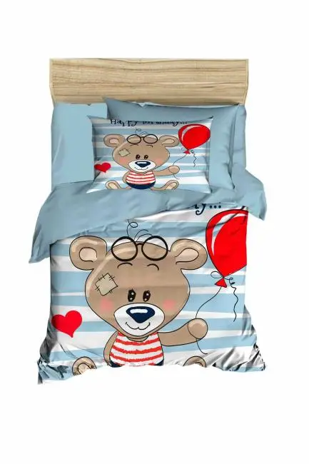 Yenidoğan Erkek Bebek Nevresim Takımı %100 Pamuklu Bear Baloon