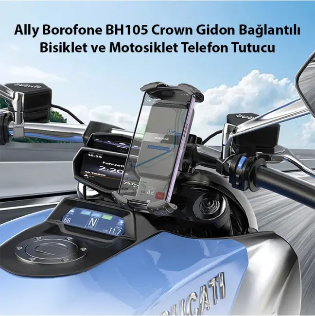 Ally Borofone BH105 Crown Gidon Bağlantılı Bisiklet ve Motosiklet Telefon Tutucu-(5775)