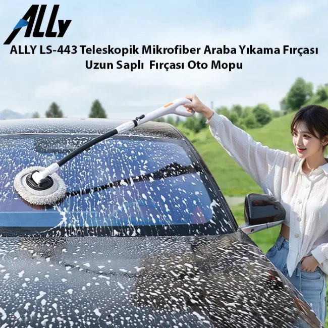 ALLY LS-443 Teleskopik Mikrofiber Araba Yıkama Fırçası Uzun Saplı Fırçası Oto Mopu-(5775)