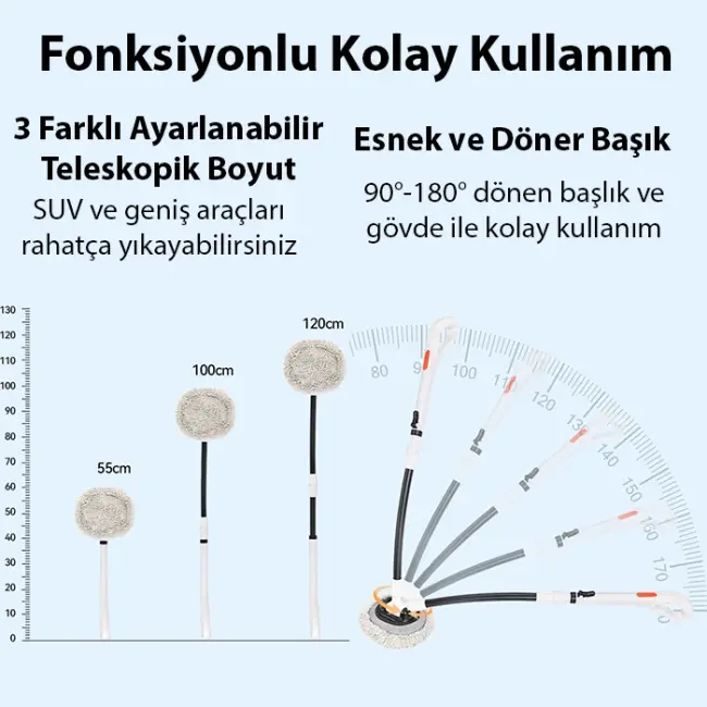 ALLY LS-443 Teleskopik Mikrofiber Araba Yıkama Fırçası Uzun Saplı Fırçası Oto Mopu-(5775)