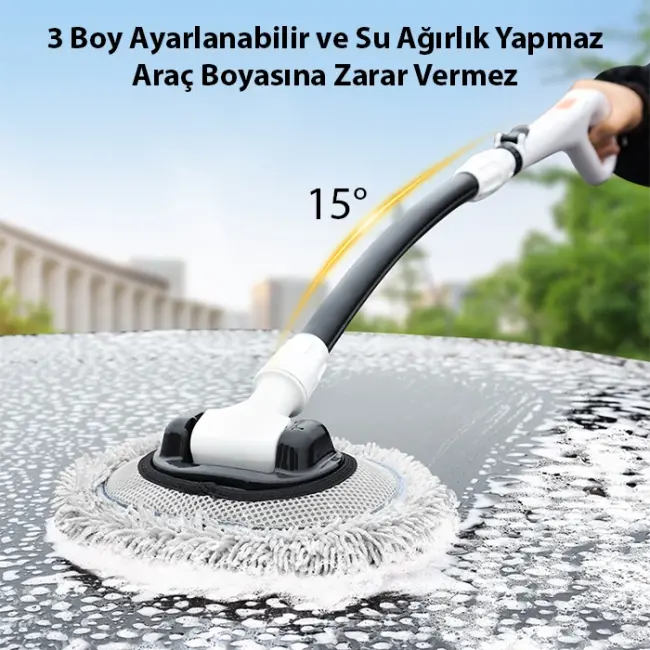 ALLY LS-443 Teleskopik Mikrofiber Araba Yıkama Fırçası Uzun Saplı Fırçası Oto Mopu-(5775)