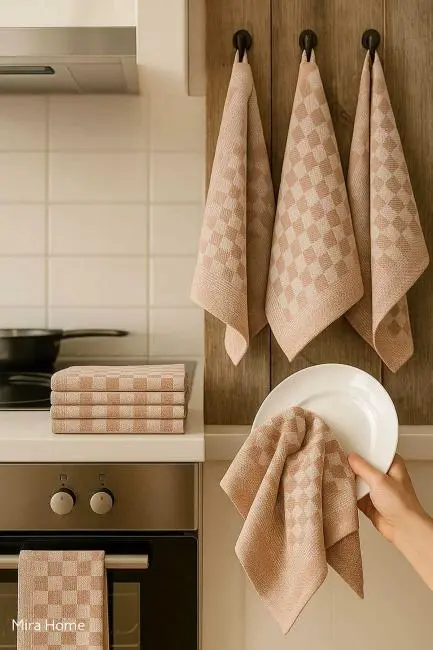 10 lu Dama Desenli Mutfak Kurulama Bezi 50x70 Cm  Kahverengi