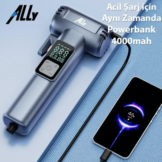 Ally ST-5530 Dijital  Şarjlı Araç Lastik Hava Şişirme Pompası Powerbank Pencere kırıcı-(5775)