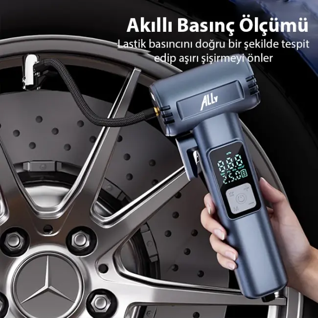 Ally ST-5530 Dijital  Şarjlı Araç Lastik Hava Şişirme Pompası Powerbank Pencere kırıcı-(5775)
