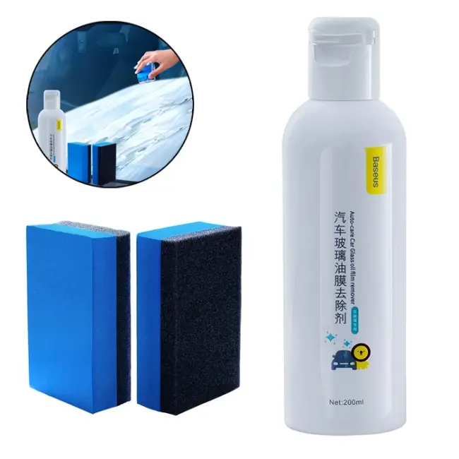 Baseus Araç Bakım Ön Cam Temizliği 200ml Yağ Çözücü ve Parlatıcı Sprey ve Sünger Oto Bakım Seti-(5775)