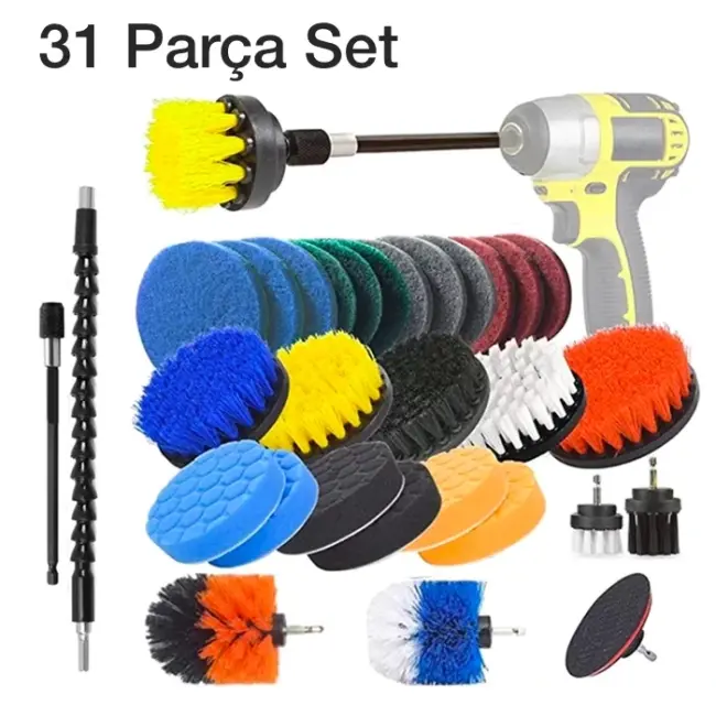 ALLY 31 Parça Çok Amaçlı Ev Banyo ve Araç Matkap Ucu Temizlik Seti-(5775)