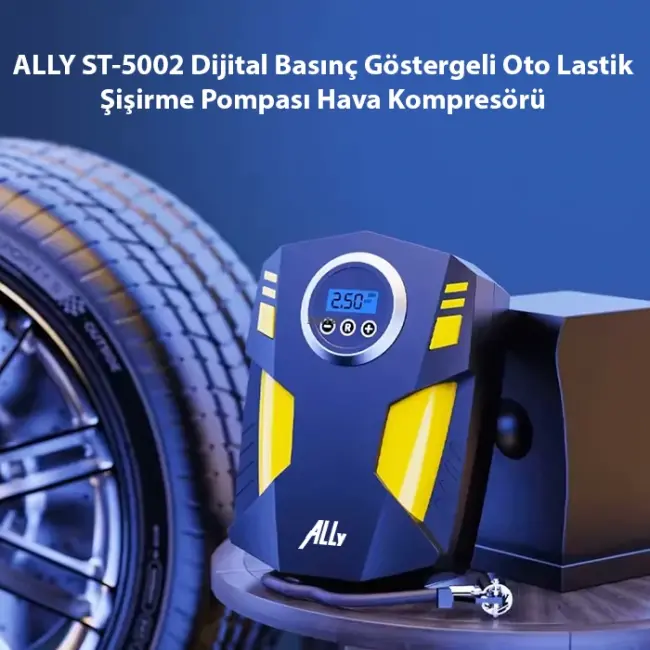 ALLY ST-5002 Dijital Basınç Göstergeli Oto Lastik Şişirme Pompası Hava Kompresörü-(5775)