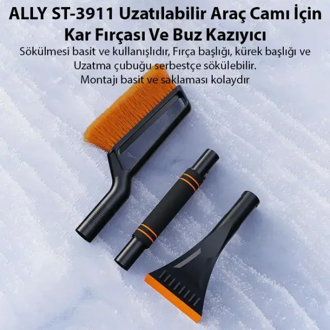 ALLY ST-3911 Uzatılabilir Araç Camı İçin Kar Fırçası Ve Buz Kazıyıcı-(5775)