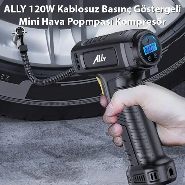 ALLY 120W Kablosuz Basınç Göstergeli Mini Hava Popmpası KompresörST-5007C-(5775)