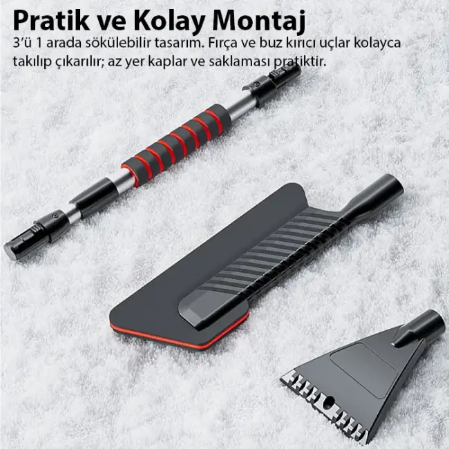 ALLY Araba Kar Fırçası Kar Küreği Teleskopik Döndürülebilir Araç Kar Fırçası-(5775)