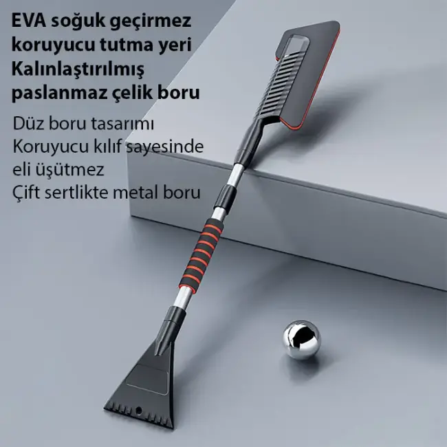 ALLY Araba Kar Fırçası Kar Küreği Teleskopik Döndürülebilir Araç Kar Fırçası-(5775)