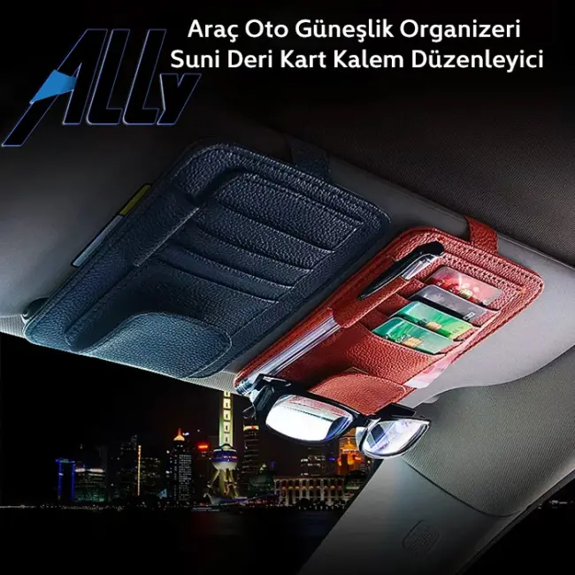 Ally Araç Oto Güneşlik Organizeri Suni Deri Kart Kalem Düzenleyici-(5775)