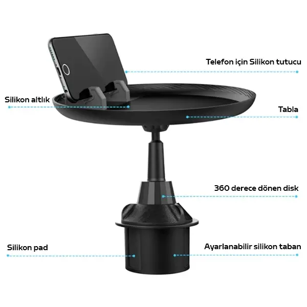 ALLY HS-P05 Universal Araç İçi Telefon Tutucu - Yemek Masası-(5775)