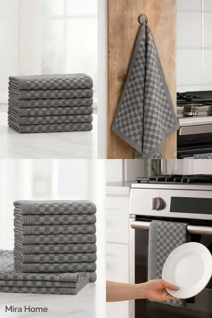 10 lu Dama Desenli Mutfak Kurulama Bezi 50x70 Cm  Siyah