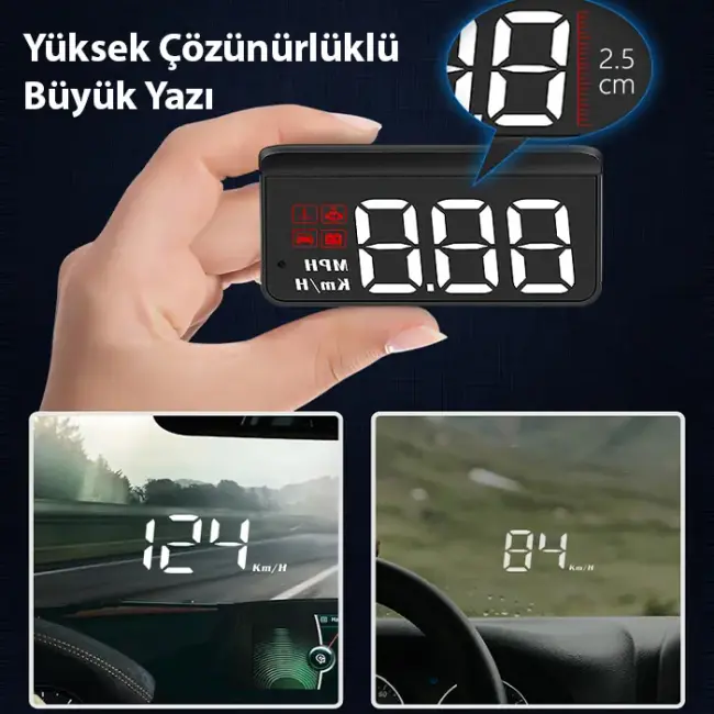 ALLY M3 HUD OBD2 Head-Up Display Dijital Hız Göstergesi E-OBD ve GPS Destekli OBD Arayüzlü - Alarmlı Ön Cam Ekran Projektör-(5775)
