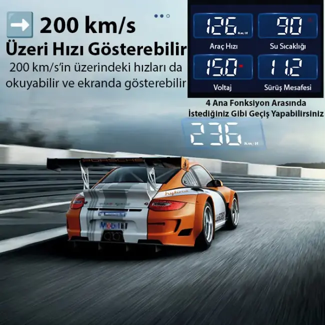 ALLY M3 HUD OBD2 Head-Up Display Dijital Hız Göstergesi E-OBD ve GPS Destekli OBD Arayüzlü - Alarmlı Ön Cam Ekran Projektör-(5775)