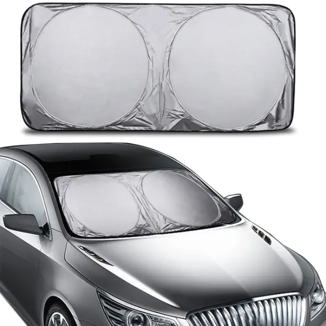 Araç Oto Ön Cam Çift Daireli Gümüş Kaplama Güneş Kalkanı Branda-(5775)