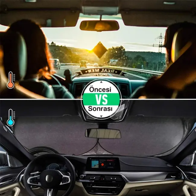 Araç Oto Ön Cam Çift Daireli Gümüş Kaplama Güneş Kalkanı Branda-(5775)